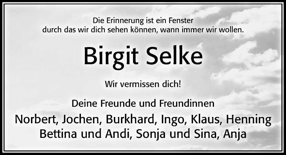  Traueranzeige für Birgit Selke vom 06.08.2022 aus Cellesche Zeitung