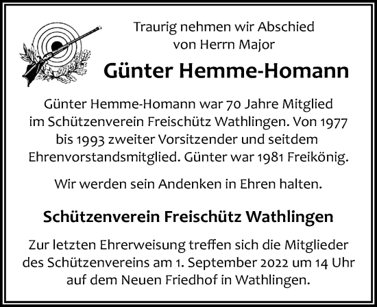 Traueranzeige von Günter Hemme-Homann von Cellesche Zeitung