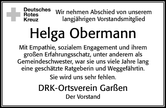 Traueranzeige von Helga Obermann von Cellesche Zeitung