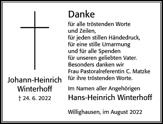 Traueranzeige von Johann-Heinrich Winterhoff von Cellesche Zeitung