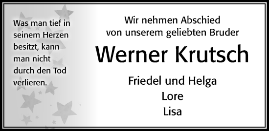 Traueranzeige von Werner Krutsch von Cellesche Zeitung