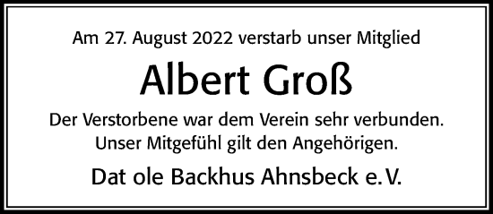 Traueranzeige von Albert Groß von Cellesche Zeitung