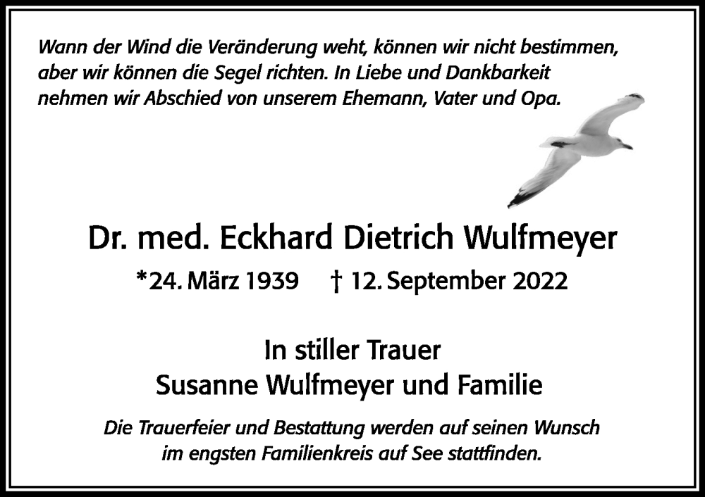  Traueranzeige für Eckhard Dietrich Wulfmeyer vom 17.09.2022 aus Cellesche Zeitung