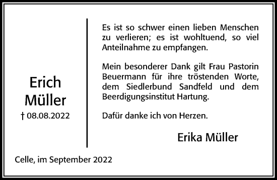 Traueranzeige von Erika Müller von Cellesche Zeitung