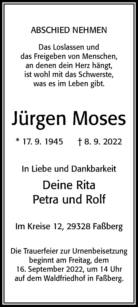 Traueranzeige von Jürgen Moses von Cellesche Zeitung