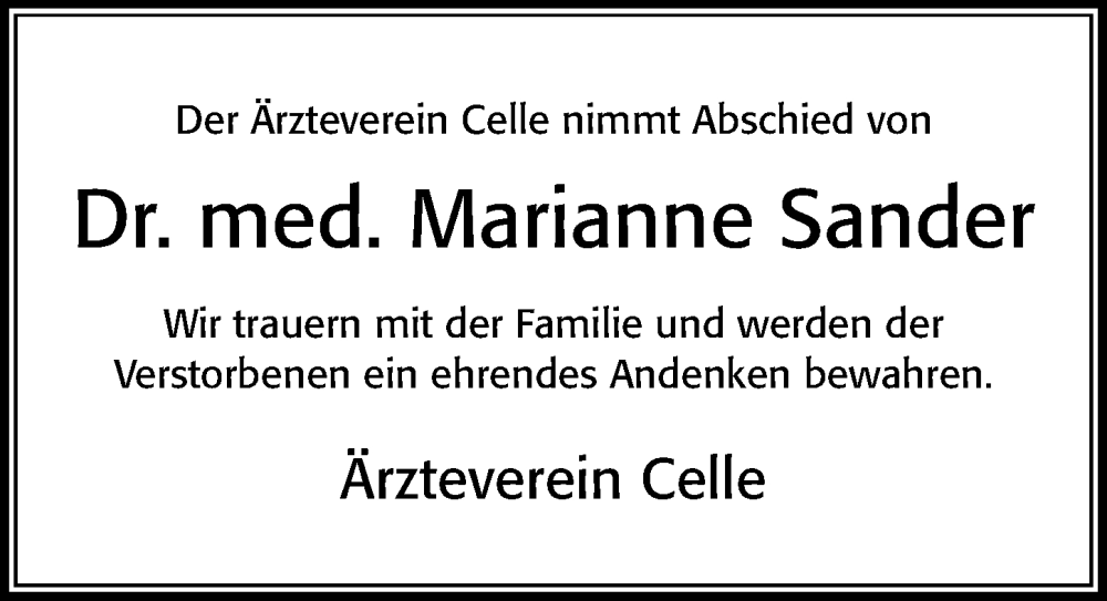  Traueranzeige für Marianne Sander vom 20.09.2022 aus Cellesche Zeitung