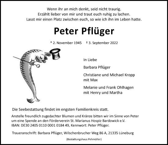 Traueranzeige von Peter Pflüger von Cellesche Zeitung
