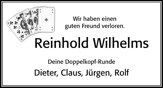 Traueranzeige von Reinhold Wilhelms von Cellesche Zeitung