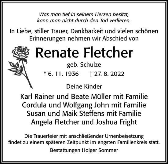 Traueranzeige von Renate Fletcher von Cellesche Zeitung