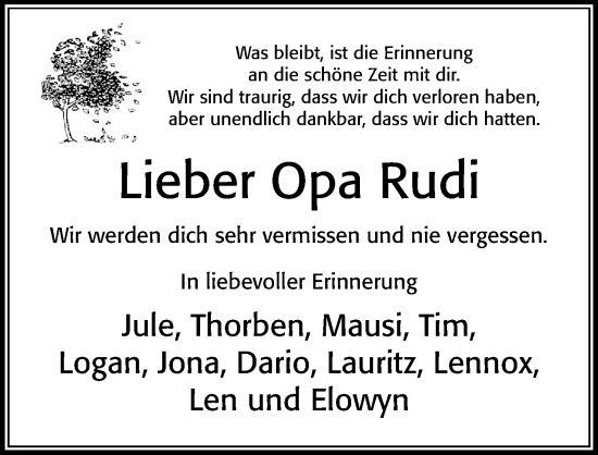 Traueranzeige von Rudi  von Cellesche Zeitung