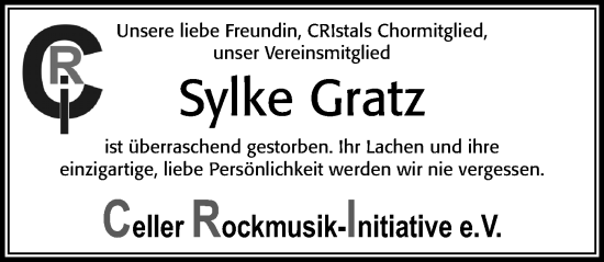 Traueranzeige von Sylke Gratz von Cellesche Zeitung