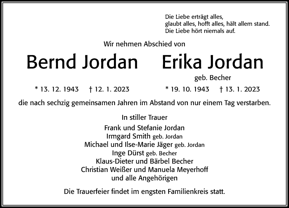  Traueranzeige für Bernd Jordan vom 21.01.2023 aus Cellesche Zeitung