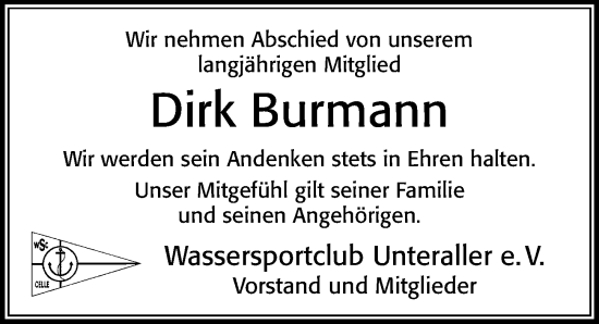 Traueranzeige von Dirk Burmann von Cellesche Zeitung