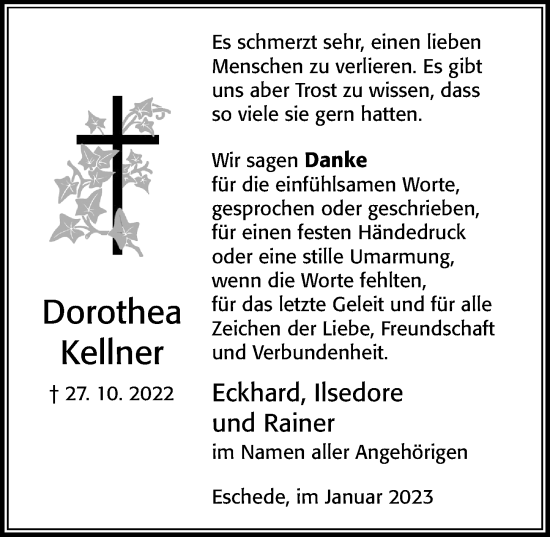 Traueranzeige von Dorothea Kellner von Cellesche Zeitung