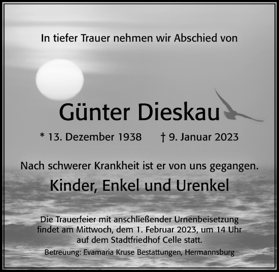 Traueranzeige von Günter Dieskau von Cellesche Zeitung
