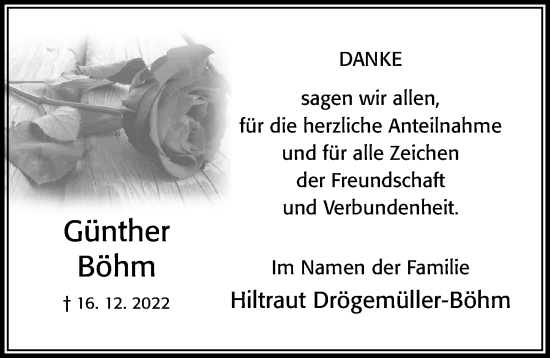 Traueranzeige von Günther Böhm von Cellesche Zeitung