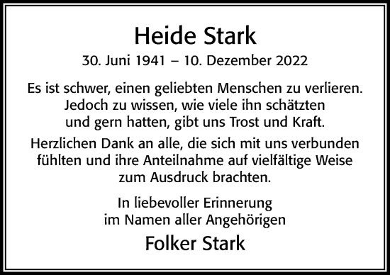 Traueranzeige von Heide Stark von Cellesche Zeitung