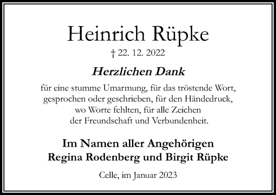 Traueranzeige von Heinrich Rüpke von Cellesche Zeitung