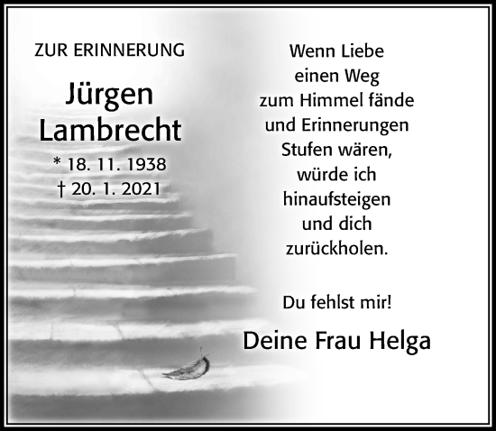 Traueranzeige von Jürgen Lambrecht von Cellesche Zeitung