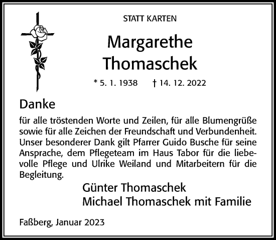 Traueranzeige von Margarethe Thomaschek von Cellesche Zeitung