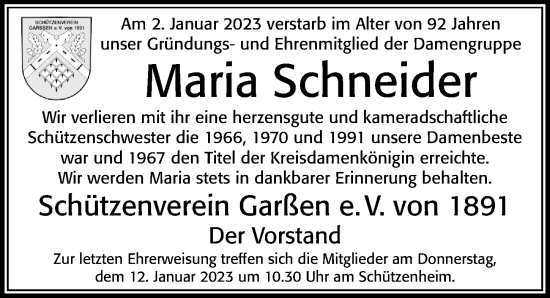 Traueranzeige von Maria Schneider von Cellesche Zeitung