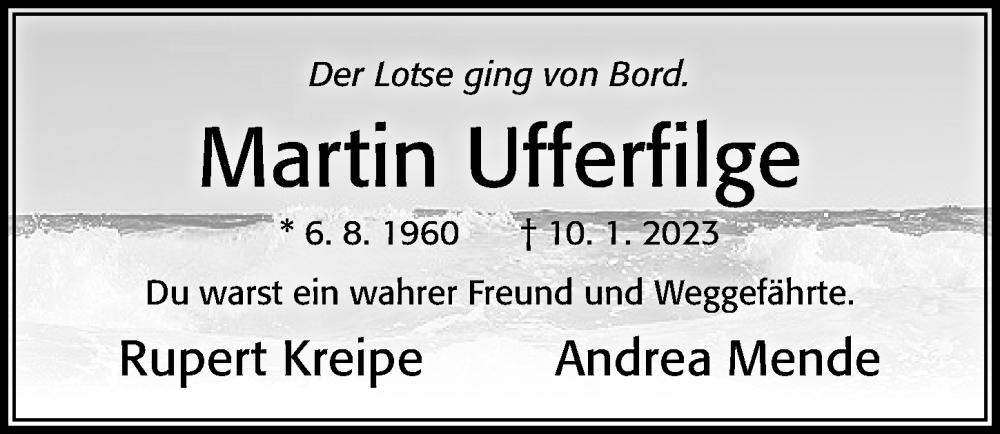  Traueranzeige für Martin Ufferfilge vom 28.01.2023 aus Cellesche Zeitung