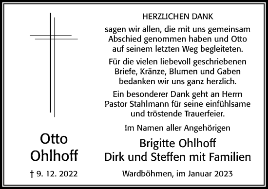 Traueranzeige von Otto Ohlhoff von Cellesche Zeitung