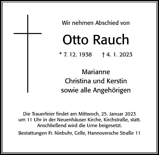 Traueranzeige von Otto Rauch von Cellesche Zeitung