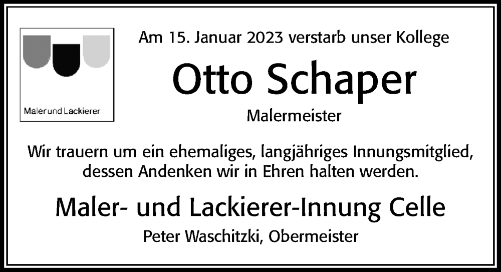  Traueranzeige für Otto Schaper vom 24.01.2023 aus Cellesche Zeitung