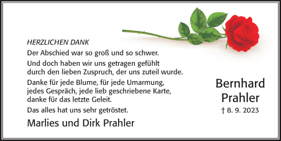 Traueranzeige von Bernhard Prahler von Cellesche Zeitung