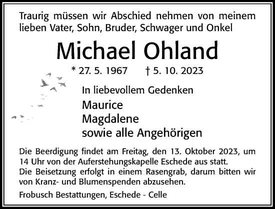 Traueranzeige von Michael Ohland von Cellesche Zeitung