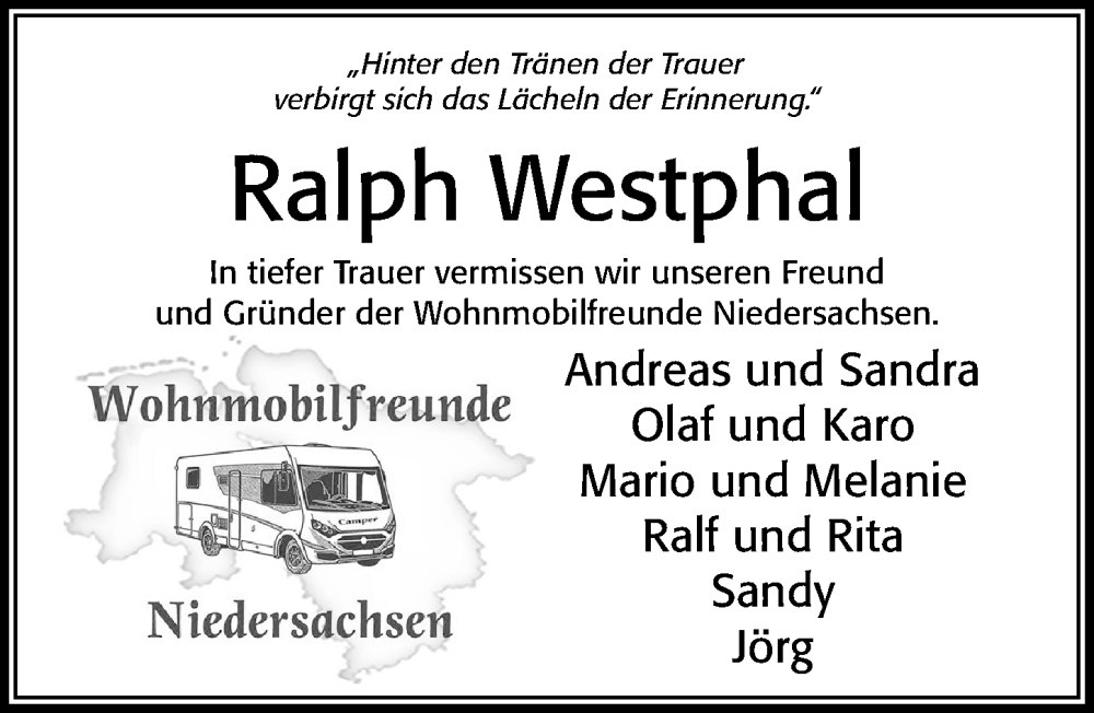  Traueranzeige für Ralph Westphal vom 21.10.2023 aus Cellesche Zeitung