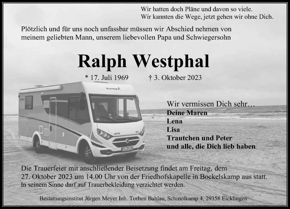  Traueranzeige für Ralph Westphal vom 21.10.2023 aus Cellesche Zeitung