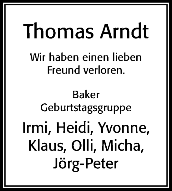 Traueranzeige von Thomas Arndt von Cellesche Zeitung