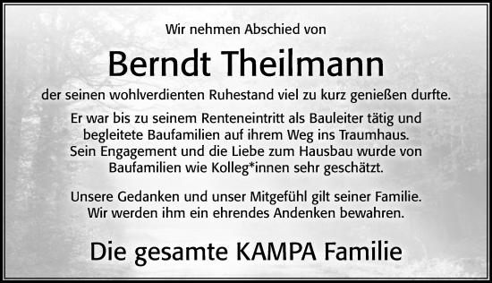 Traueranzeige von Berndt Theilmann von Cellesche Zeitung