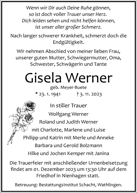 Traueranzeige von Gisela Werner von Cellesche Zeitung