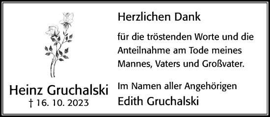 Traueranzeige von Heinz Gruchalski von Cellesche Zeitung