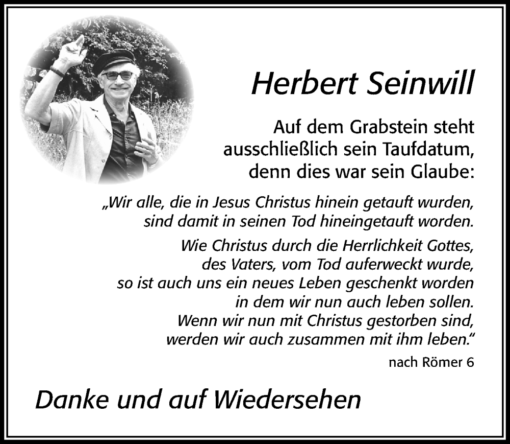  Traueranzeige für Herbert Seinwill vom 25.11.2023 aus Cellesche Zeitung
