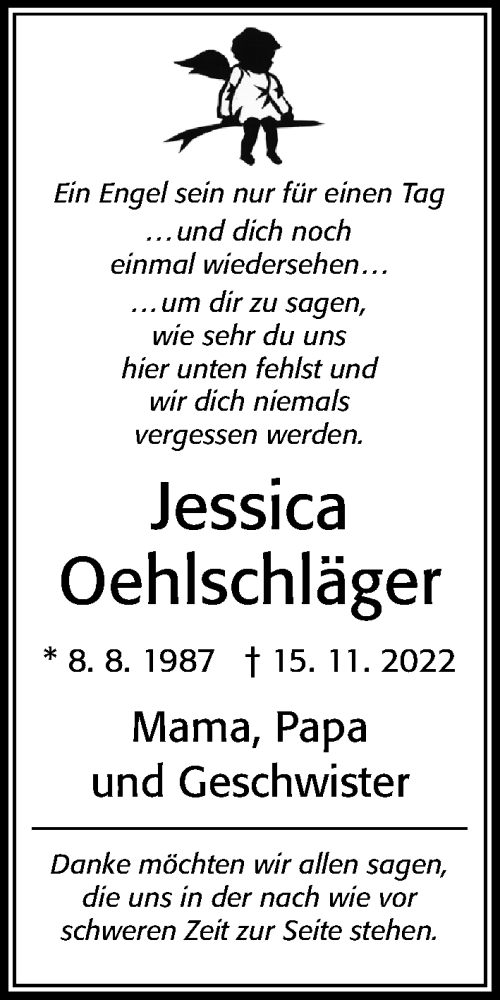 Traueranzeige für Jessica Oehlschläger vom 15.11.2023 aus Cellesche Zeitung