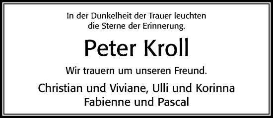 Traueranzeige von Peter Kroll von Cellesche Zeitung