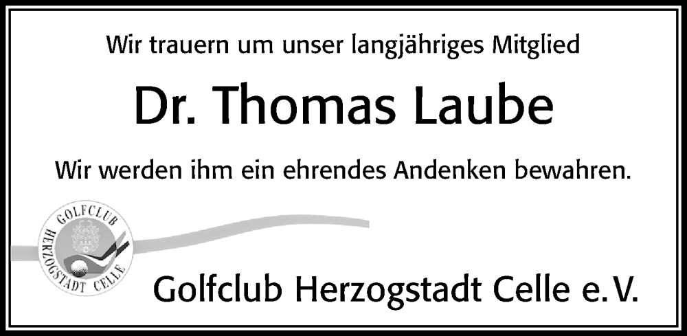  Traueranzeige für Thomas Laube vom 11.11.2023 aus Cellesche Zeitung