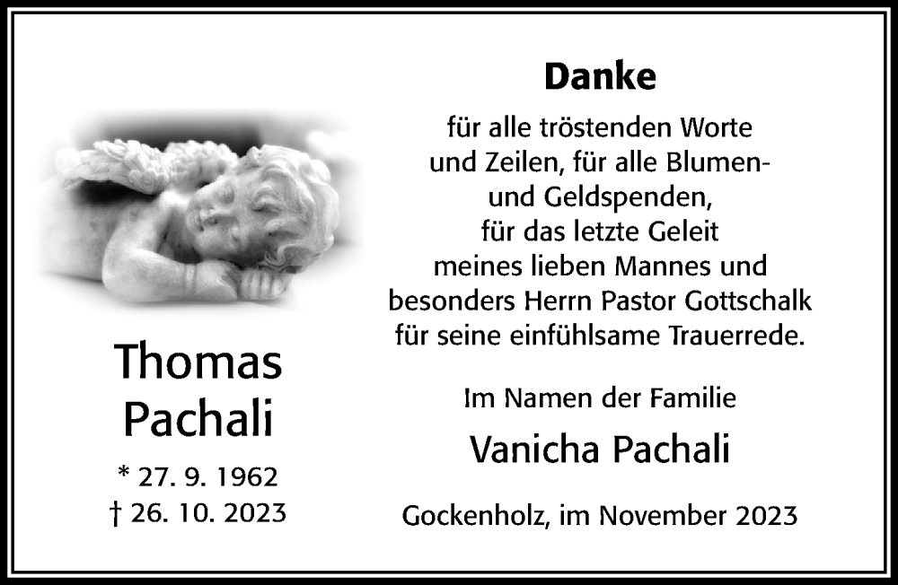  Traueranzeige für Thomas Pachali vom 25.11.2023 aus Cellesche Zeitung