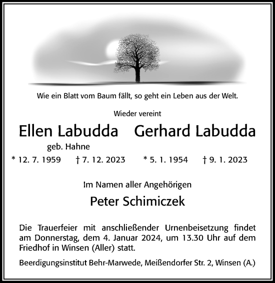 Traueranzeige von Ellen Labudda von Cellesche Zeitung