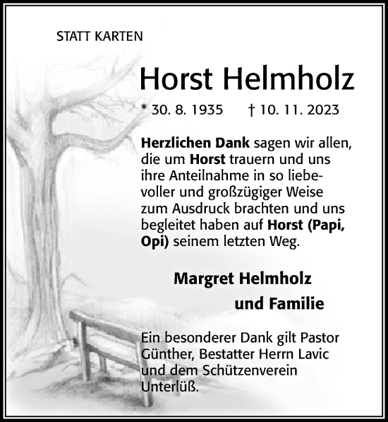 Traueranzeige von Horst Helmholz von Cellesche Zeitung