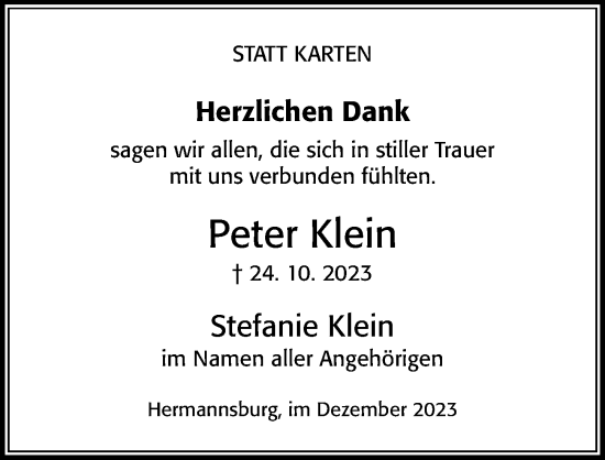Traueranzeige von Peter Klein von Cellesche Zeitung
