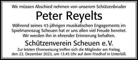 Traueranzeige von Peter Reyelts von Cellesche Zeitung