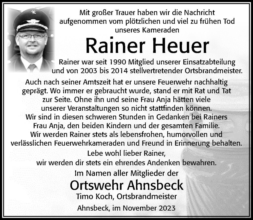  Traueranzeige für Rainer Heuer vom 02.12.2023 aus Cellesche Zeitung