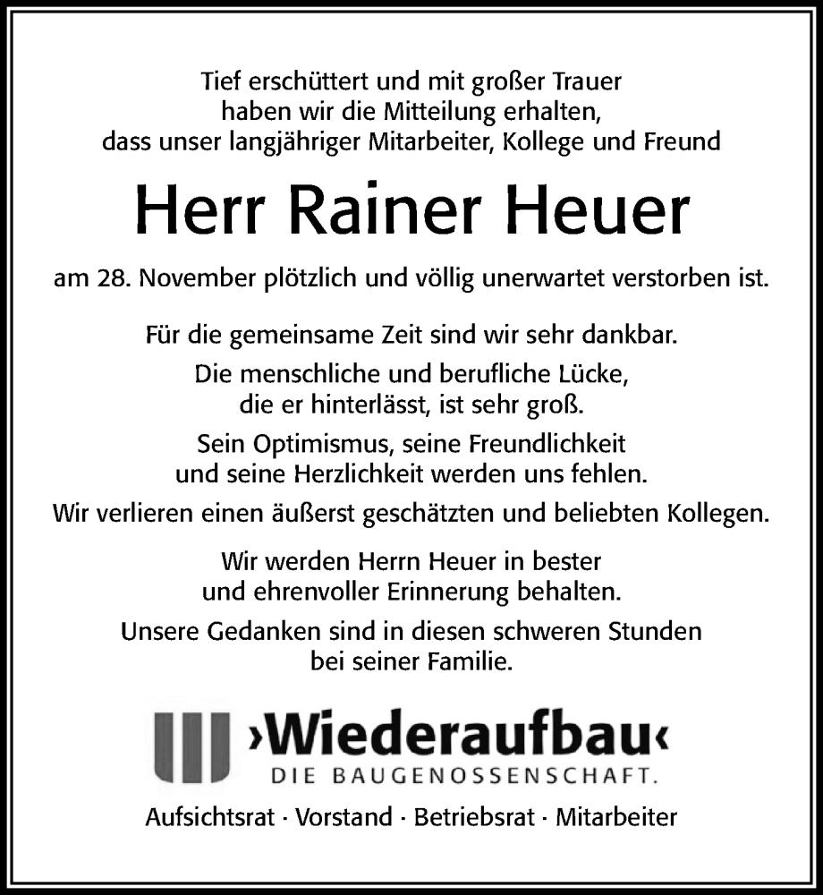  Traueranzeige für Rainer Heuer vom 02.12.2023 aus Cellesche Zeitung