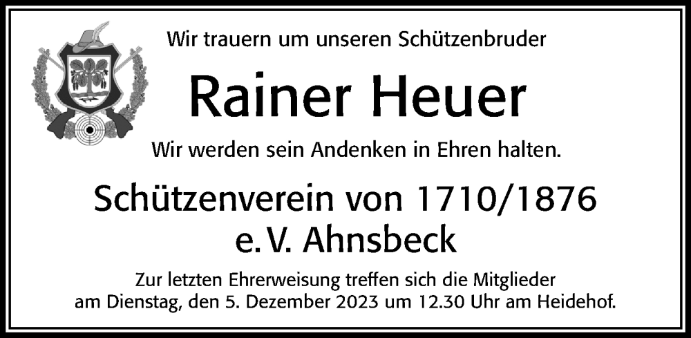  Traueranzeige für Rainer Heuer vom 02.12.2023 aus Cellesche Zeitung