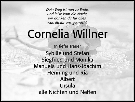 Traueranzeige von Cornelia Willner von Cellesche Zeitung